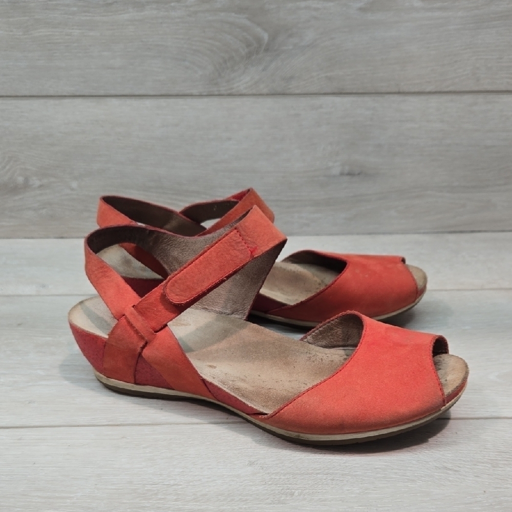 Dansko Women's Ankle Leather Red Sandals Wedge Sz 38/7.5-8